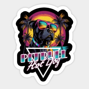 Retro Wave Pitbull Terrier Hot Dog Shirt Sticker